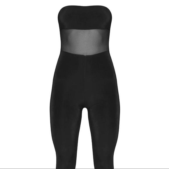 NWOT PRETTYLITTLETHING BREA BLACK MESH BANDEAU UNITARD SIZE 10 (L) - Picture 2 of 7
